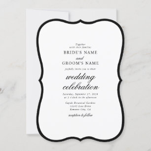 Elegant Minimalist Black White Monogram Wedding Invitation