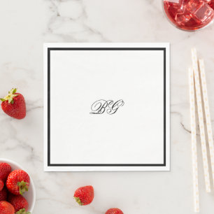 Elegant Minimalist Black White Monogram Wedding Napkin