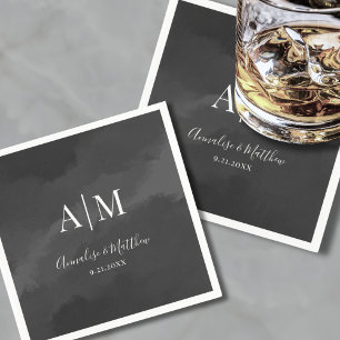 Elegant Minimalist Black White Monogram Wedding Napkin