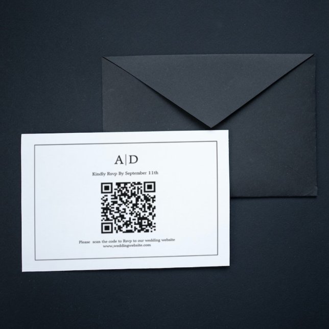 Elegant Minimalist Black & white Monogram Wedding RSVP Card (Creator Uploaded)