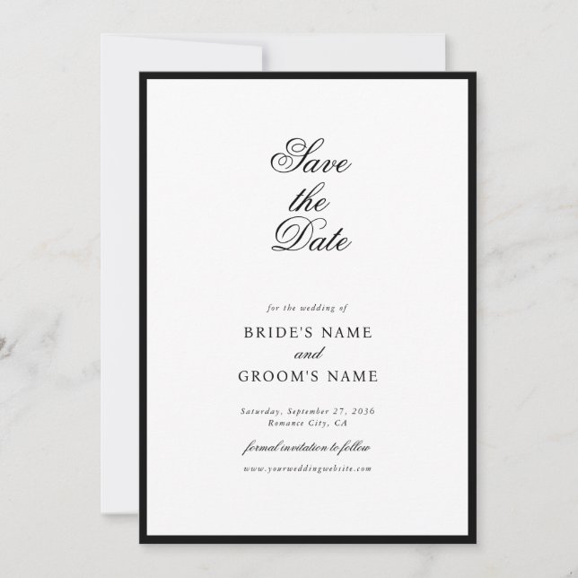 Elegant Minimalist Black White Monogram Wedding Save The Date (Front)