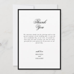 Elegant Minimalist Black White Monogram Wedding Thank You Card