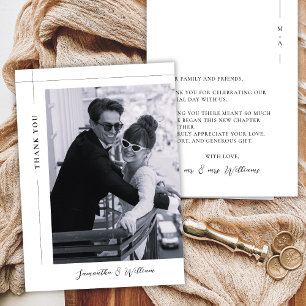 Elegant Minimalist Black White Photo Wedding Thank You Card