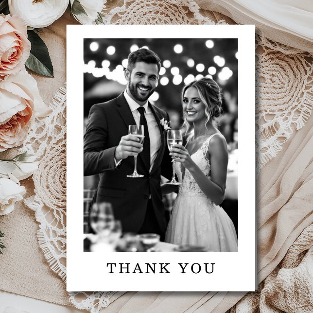 Elegant Minimalist Black & White Photo Wedding  Thank You Card (Creator Uploaded)