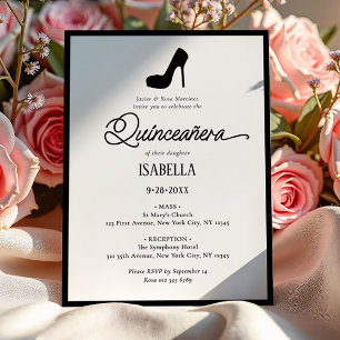 Elegant Minimalist Black & White Quinceañera Invitation