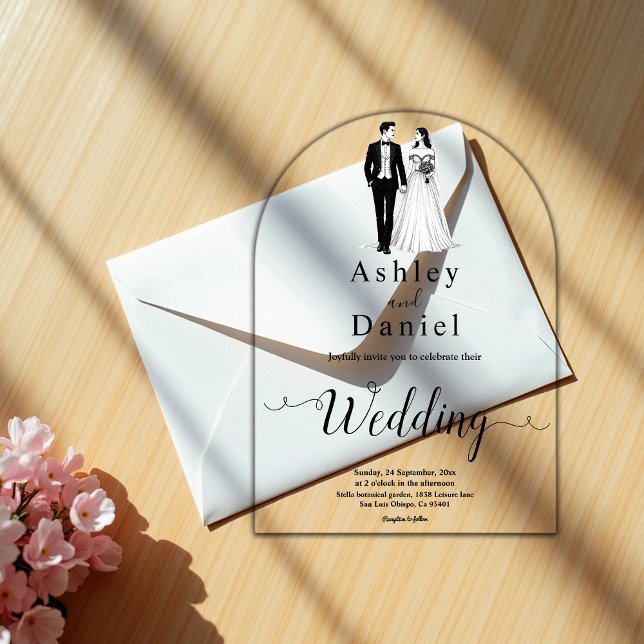 Elegant Minimalist Black & White Romantic Wedding Acrylic Invitations (Creator Uploaded)