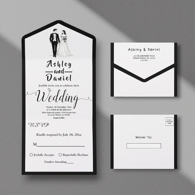 Elegant Minimalist Black & White Romantic Wedding All In One Invitation (Creator Uploaded)