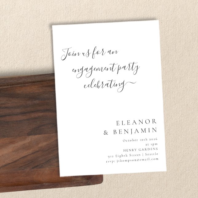 Elegant Minimalist Black White Script Engagement  Invitation (Creator Uploaded)