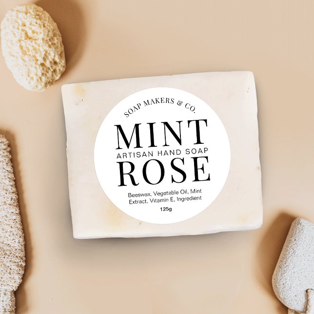 Elegant Minimalist Black White Soap Bar Packaging Classic Round Sticker (Creator Uploaded)