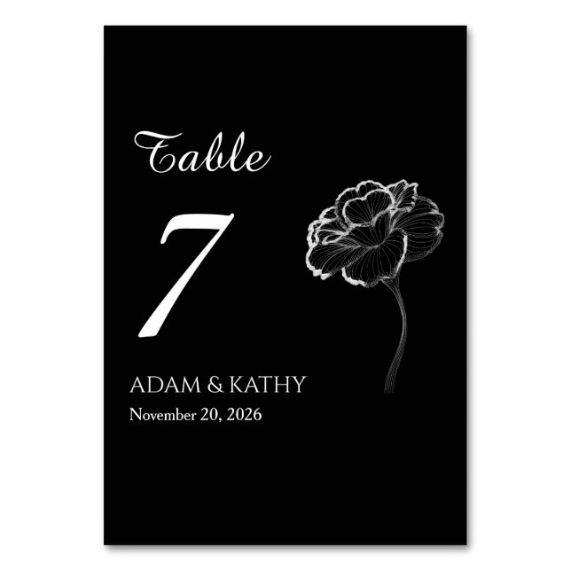 Elegant Minimalist Black White Table Numbers (Front)