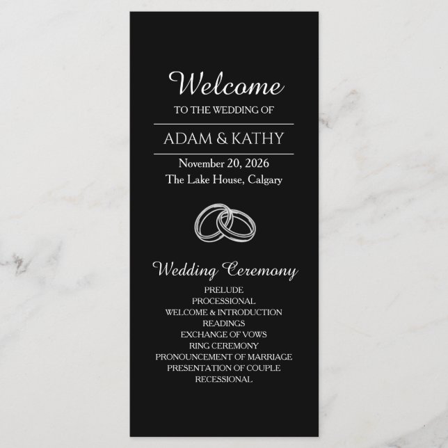 Elegant Minimalist Black White Wedding Program (Front)