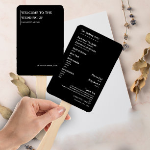 Elegant Minimalist Black White Wedding Program Hand Fan