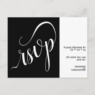 Elegant Minimalist Black & White Wedding RSVP Postcard