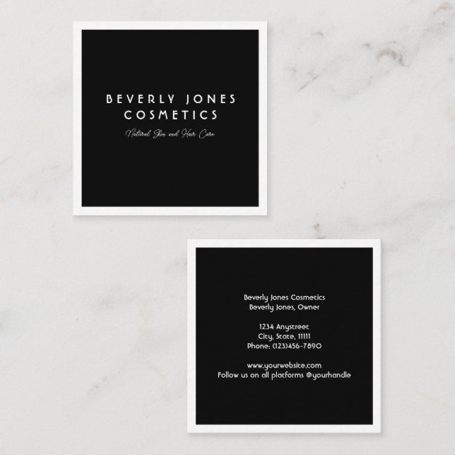 Elegant Minimalist Black with White Border Square Business Card (Front/Back)