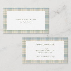 Elegant Minimalist Blue Green Plaid Business Card