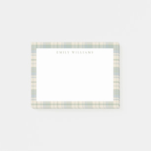 Elegant Minimalist Blue Green Plaid Post-it Notes
