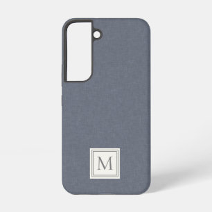Elegant Minimalist Blue Grey Faux Linen Monogram Samsung Galaxy Case