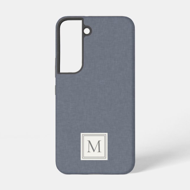 Elegant Minimalist Blue Grey Faux Linen Monogram Samsung Galaxy S22 Case (Back)