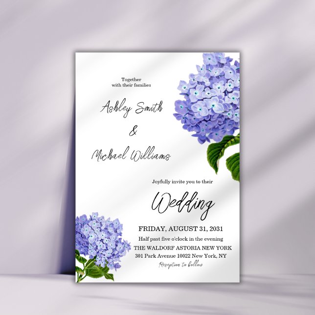 Elegant Minimalist Blue Hydrangea Floral Wedding Invitation (Creator Uploaded)