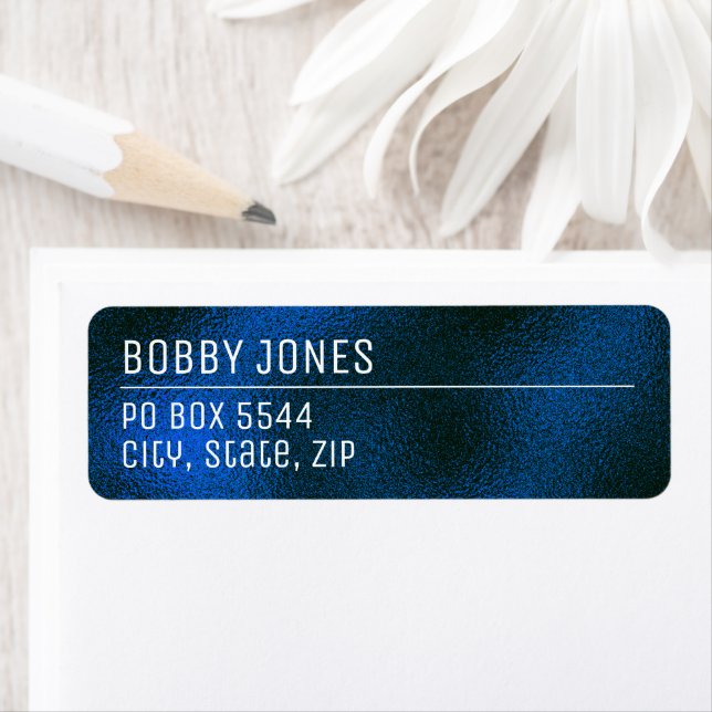 Elegant Minimalist Blue Metallic Return Address Label (Insitu)