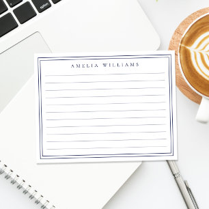 Elegant Minimalist Blue Monogram Ruled Card