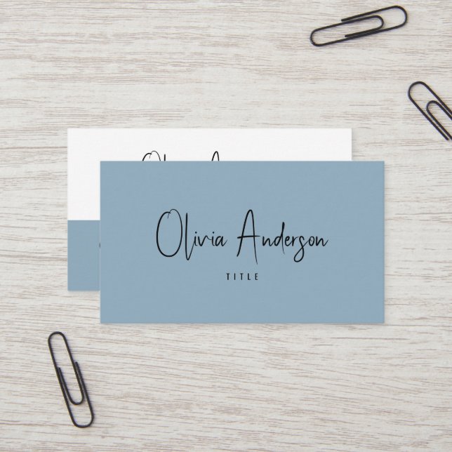 Elegant Minimalist Blue Neutral Boho Chic Modern Business Card (Front/Back In Situ)