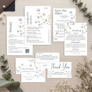 Elegant Minimalist Blush Floral Wedding Invitation