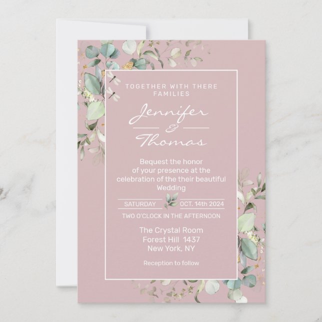 Elegant Minimalist Blush Pink Wedding Invitation (Front)