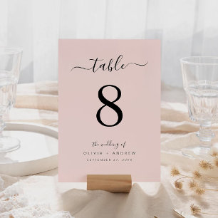 Elegant Minimalist Blush Pink Wedding Table Number