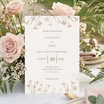 Elegant Minimalist Blush Pink Wildflower Wedding