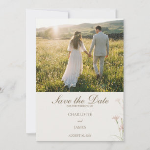 Elegant Minimalist Blush Pink Wildflower Wedding Save The Date