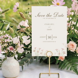 Elegant Minimalist Blush Pink Wildflower Wedding Save The Date