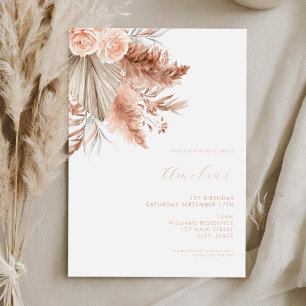 Elegant Minimalist Boho Floral 1st Birthday Invitation