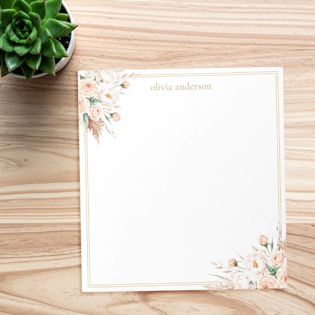 Elegant Minimalist Boho Floral Border Monogram Notepad (Creator Uploaded)