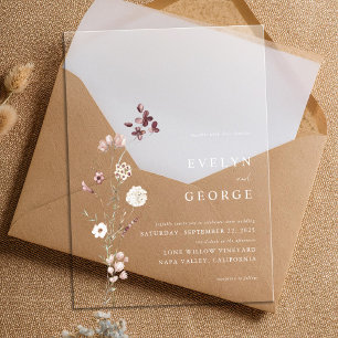 Elegant Minimalist Boho Floral Wedding Acrylic Invitations