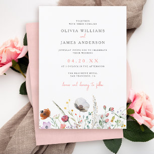 Elegant Minimalist Boho Floral Wedding Invitation
