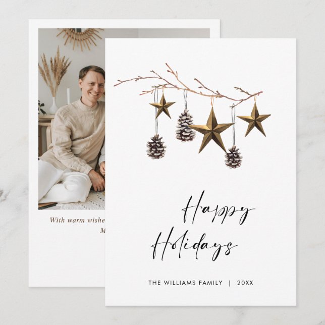 Elegant Minimalist Boho Merry Christmas Photo Holiday Card (Front/Back)