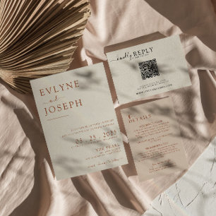 Elegant Minimalist Boho Modern Terracotta Wedding Invitation