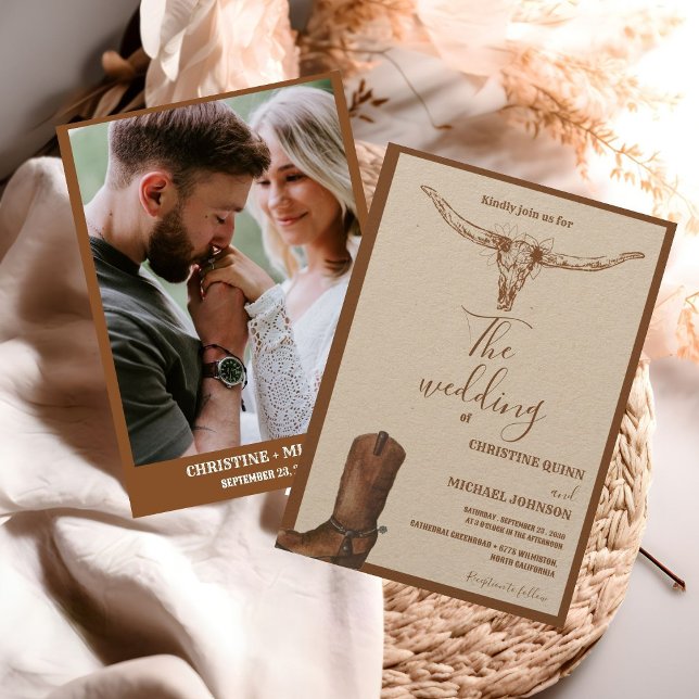 Elegant Minimalist Boho Western Cowboy Wedding Invitation (Creator Uploaded)