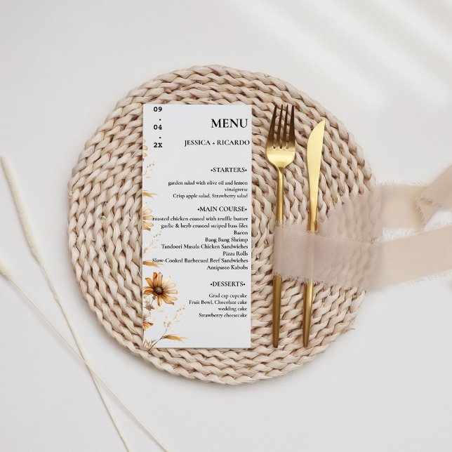  Elegant Minimalist Boho  Wildflower Wedding Table Menu (Creator Uploaded)