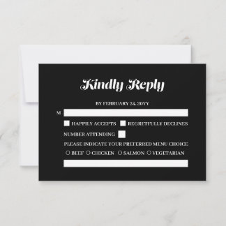 Elegant Minimalist Bold Calligraphy Black Wedding RSVP Card