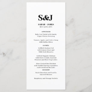 Elegant Minimalist Bold Monogram White Wedding Menu