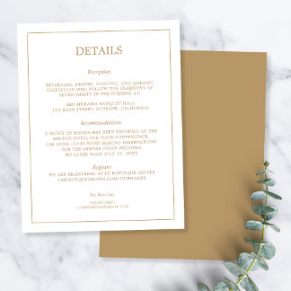 Elegant Minimalist Border Gold Wedding Details Enclosure Card