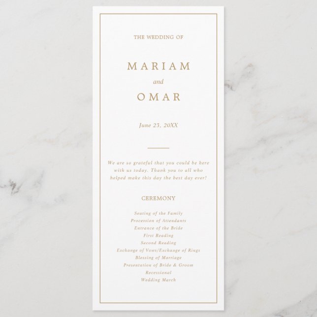 Elegant Minimalist Border Gold Wedding Program (Front)