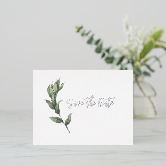 Elegant Minimalist Botanical Greenery Real Silver  Foil Invitation Postcard (Standing Front)