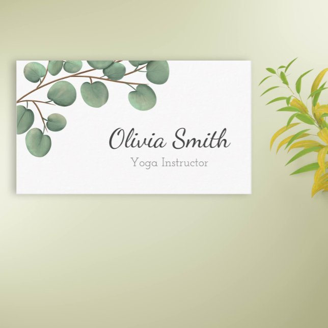 Elegant Minimalist Botanical Greenery Yoga Business Card (Creator Uploaded)