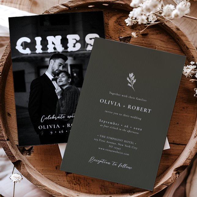 Elegant Minimalist Botanical Photo Wedding Invitation (Creator Uploaded)