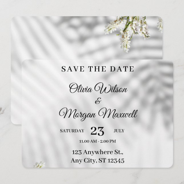 Elegant Minimalist Botanical Wedding Save The Date (Front/Back)