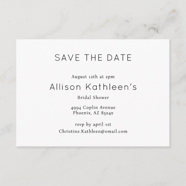 Elegant Minimalist Bridal Shower Save The Date Enclosure Card (Front)