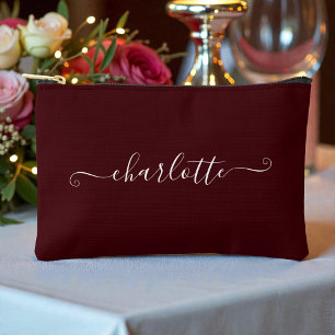 Elegant Minimalist Bridesmaid Name   Deep Burgundy Accessory Pouch